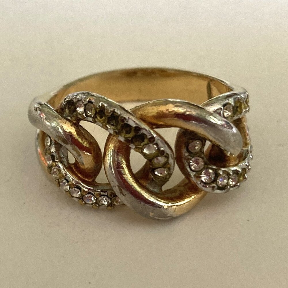 18KT GE ring Unisex with rhinestones vintage